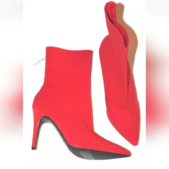 Brash Women's Xaya Red Mid-Calf Pointed Toe Stiletto Sock Boots 8 Sexy Booties - Picture 6 of 11